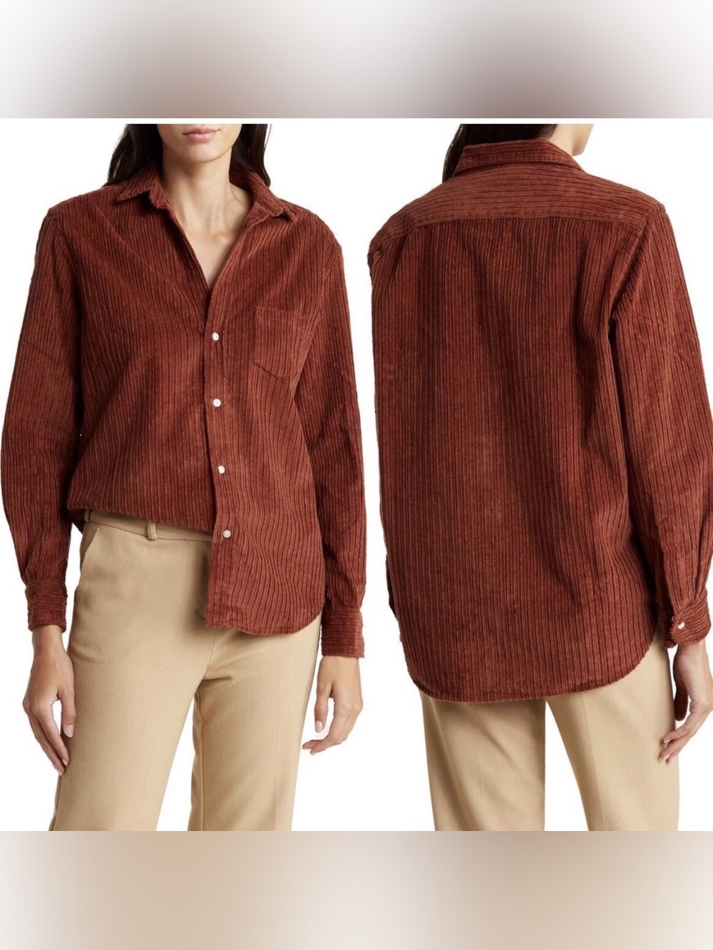 Frank & Eileen Eileen Relaxed Fit Corduroy Button Shirt Toffee Brown XS NEW 573